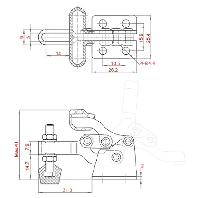 Vendita online Bloccaggio verticale base piatta braccio regolabile 70 Kg. Inox